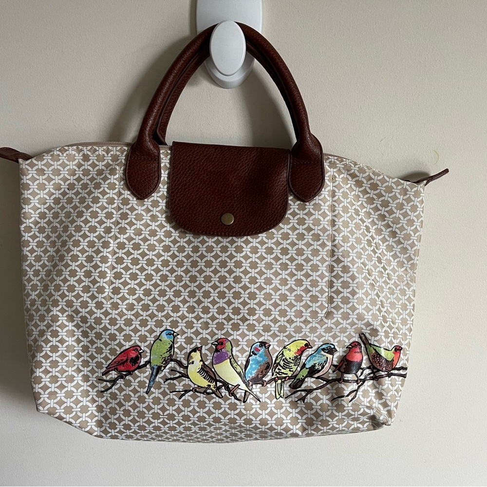 Barth & McCallig Lightweight Foldable Bird Embellished Tote With Leather Trim - Picture 3 of 15